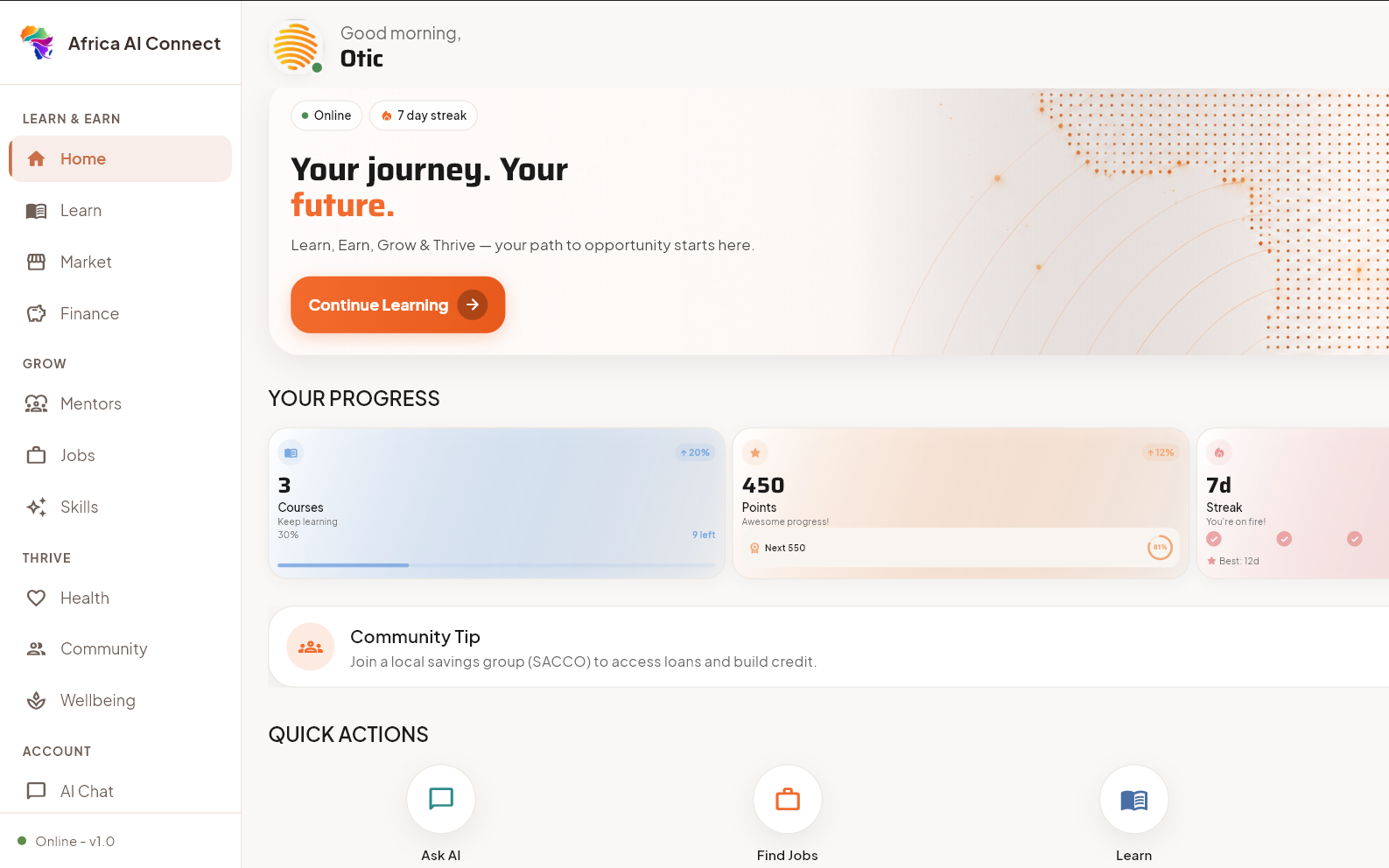AI Connect Africa desktop interface